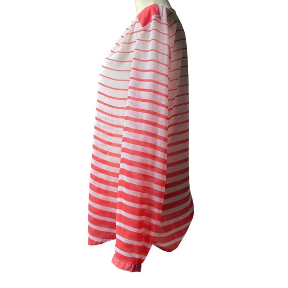 NY Collection Long Sleeve Blouse Size Small Orange White Sheer Buttons Snap - Picture 4 of 11